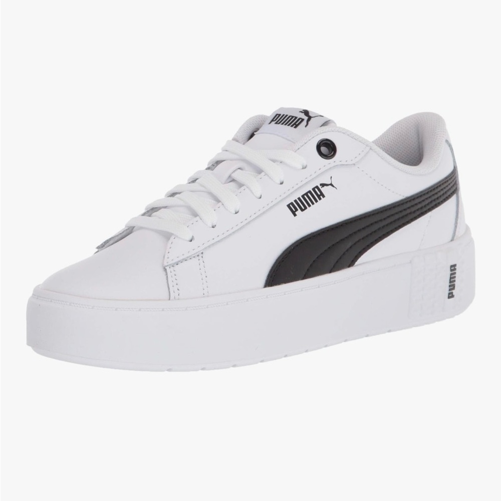Puma White Low-Top Sneakers with Black Classic Stripe and Platform Size 8.5